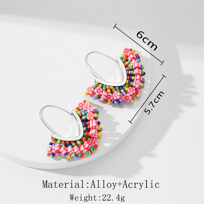 Wholesale Earring Alloy Hand Woven Rice Bead Flower MOQ≥2 JDC-ES-GuTe029