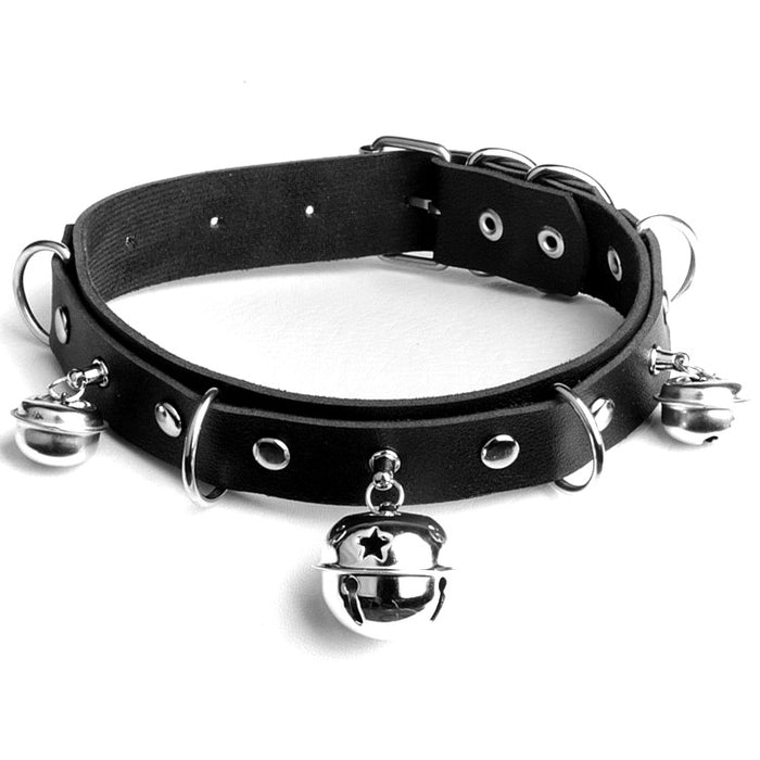 Wholesale double layer pu leather sexy big bell collar bondage choker necklace MOQ≥2 JDC-NE-HJ004