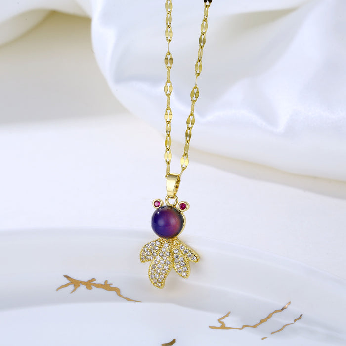 Wholesale cute little goldfish necklace female niche color changing warm stone versatile JDC-NE-LouYue001