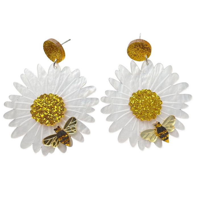 Wholesale Earrings Acrylic Sunflower Chrysanthemum Bee MOQ≥2 JDC-ES-XUEP050