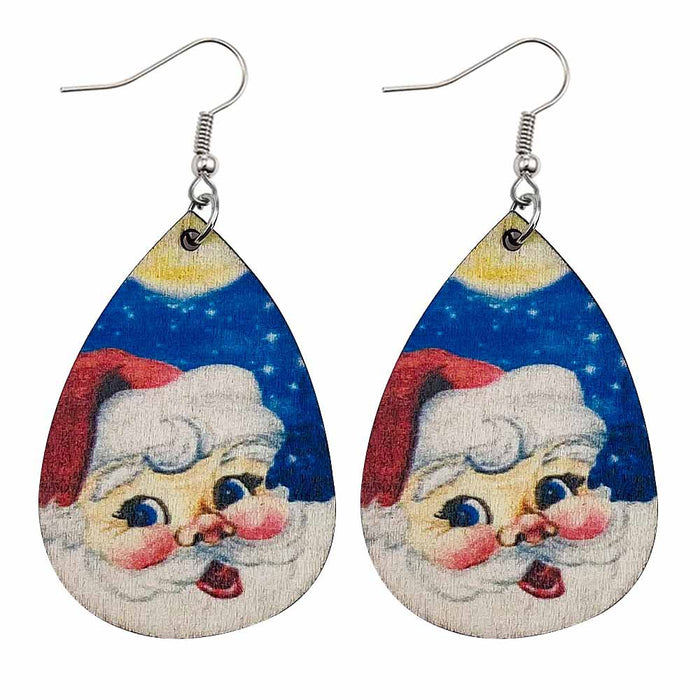 Wholesale Earring Wooden Christmas Tree Santa Claus Cute Snowman JDC-ES-Chengy029