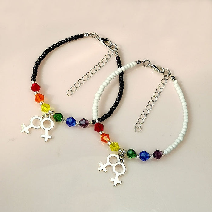 Wholesale Crystal Rainbow Gay lgbt Bracelet Rice Beaded Gay Valentine's Day Couple Bracelet  MOQ≥2 JDC-BT-HaoL014