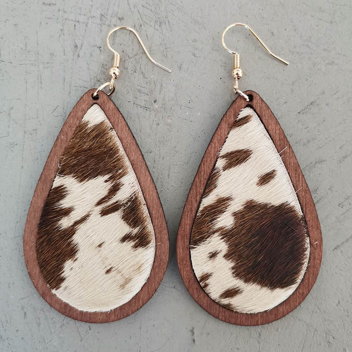 Wholesale Leopard Print Horsehair Leather Earrings Bohemian Cow Print 2pcs JDC-ES-heyi007