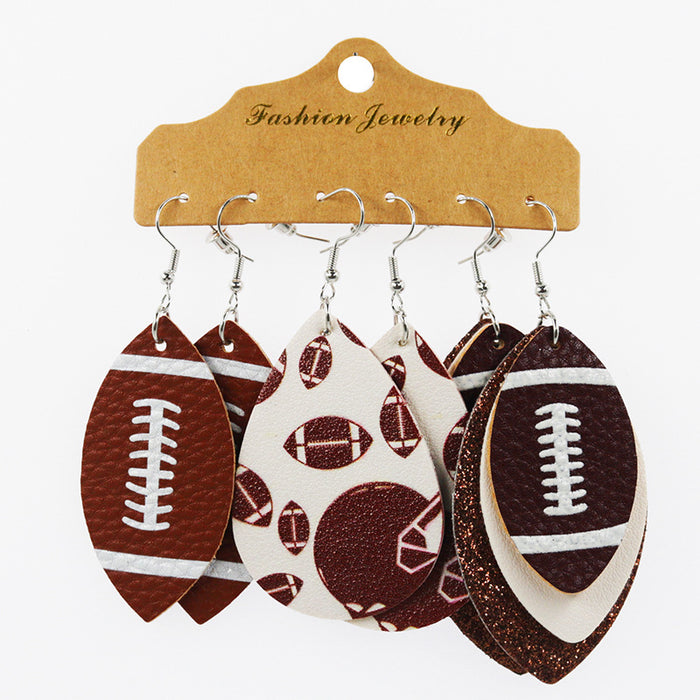 Wholesale Earrings Leather Football Basketball Ball Shape 3 Pairs Set MOQ≥2 JDC-ES-CCP001