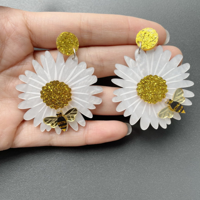 Wholesale Earrings Acrylic Sunflower Chrysanthemum Bee MOQ≥2 JDC-ES-XUEP050