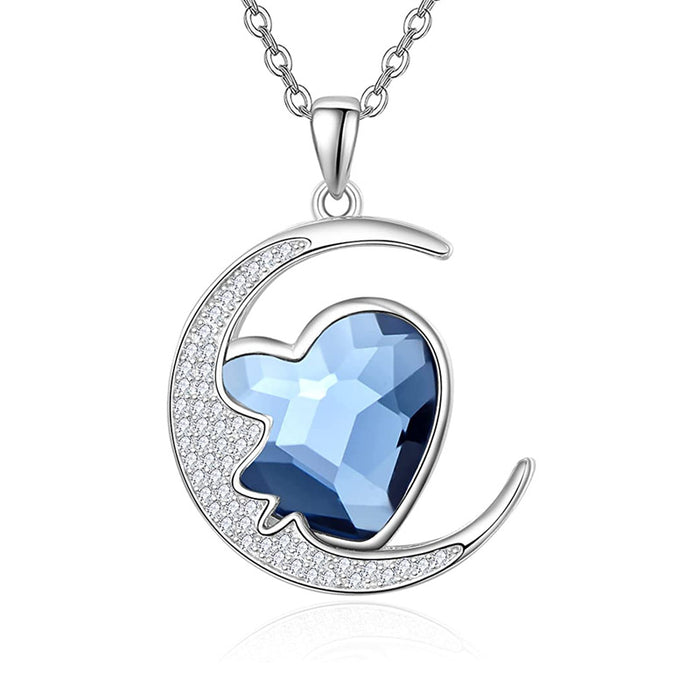 Jewelry WholesaleWholesale jewelry creative personality exquisite blue heart moon necklace MOQ≥2 JDC-NE-zhuyue006 Necklaces 逐越 %variant_option1% %variant_option2% %variant_option3%  Factory Price JoyasDeChina Joyas De China