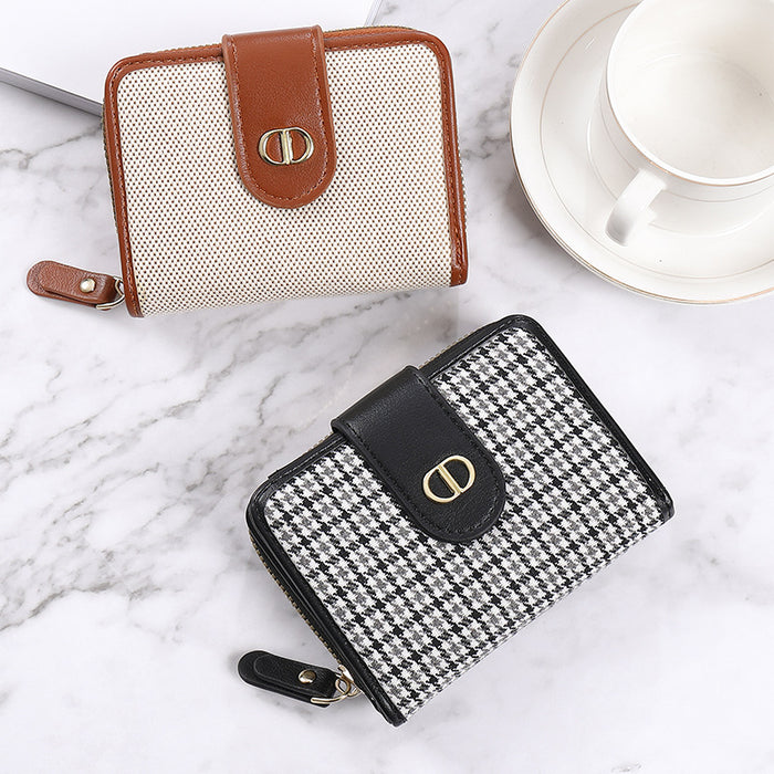 Wholesale Wallet Canvas Houndstooth Multi-Card Bit Coin Purse (F) JDC-WT-Enyibei002