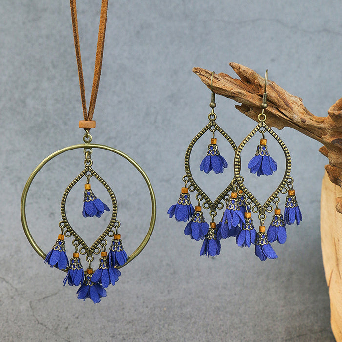 Wholesale Earrings Alloy Flowers Tassel Set JDC-ES-Yuhong021