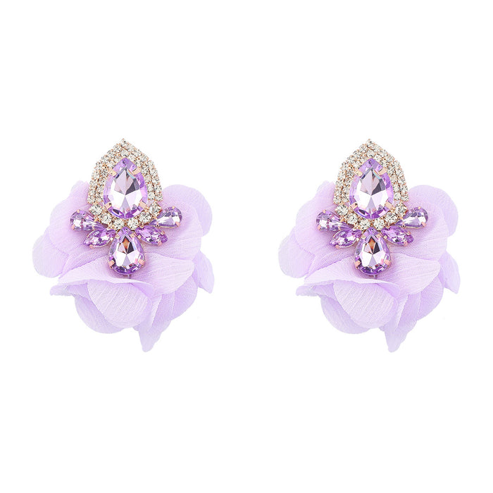 Wholesale Alloy Diamond Fabric Floral Earrings JDC-ES-JL991