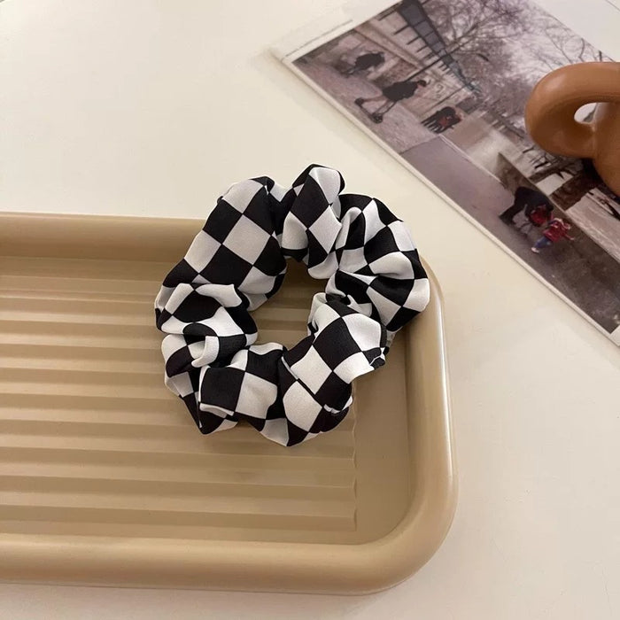 Wholesale silk hair ring plaid large intestine ring simple and versatile fabric hair rope JDC-HS-Manda004