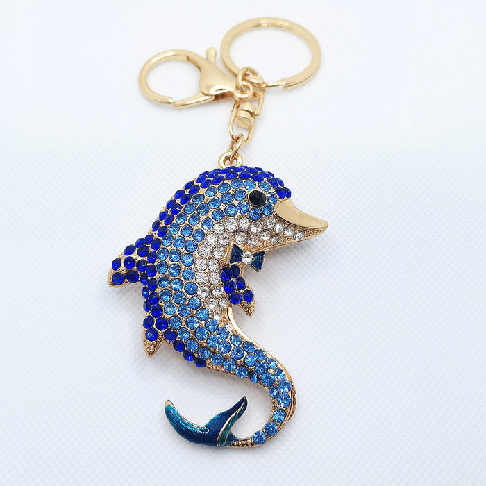 Wholesale Colored Diamond Dolphin Keychain Custom Metal MOQ≥2 JDC-KC-ChaoK016