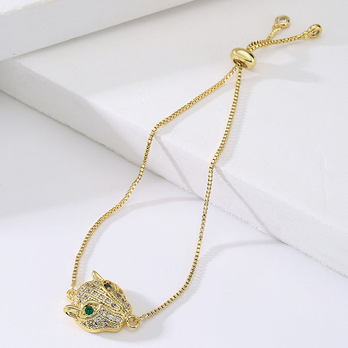 Wholesale Bracelet Copper Zircon Leopard Head Hip Hop JDC-BT-PREMAG005