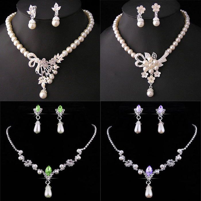 Wholesale temperament women pearl necklace earrings set JDC-NE-YinH030