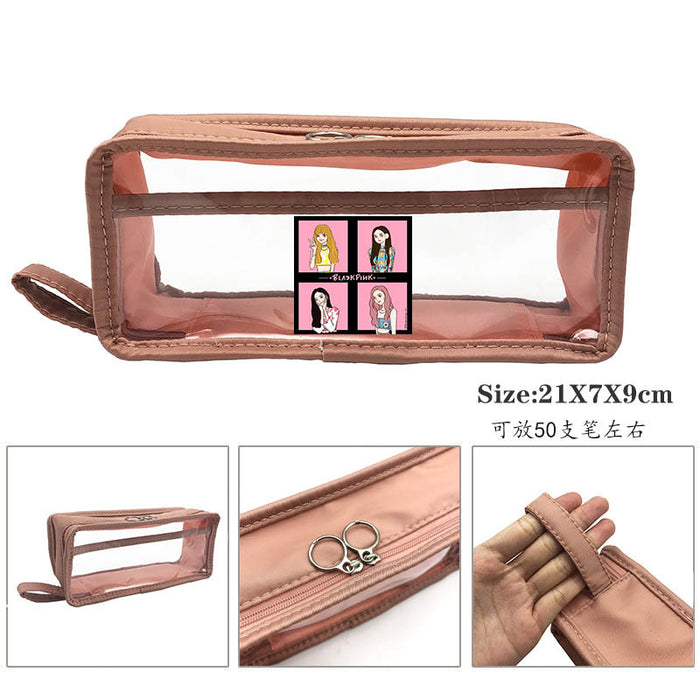 Wholesale BlackPink Transparent Washed Leather Pencil Bags JDC-PB-Mandi001