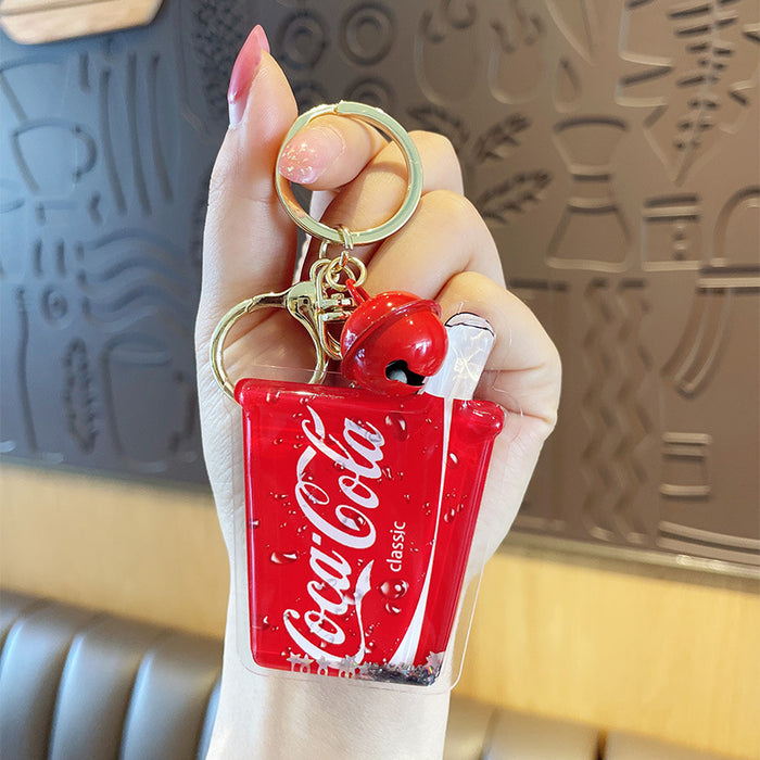 Wholesale Floating Quicksand Drink Bottle Milk Tea TPU Keychain (F) JDC-KC-MXiong009