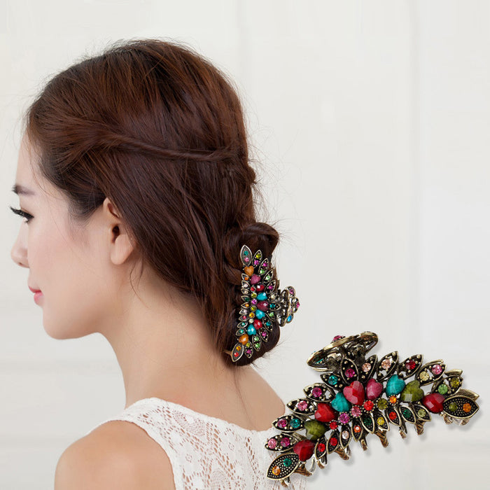 Wholesale Hair Clips Alloy Vintage Grab Clip Imitation Turquoise Heart JDC-HC-MengT001