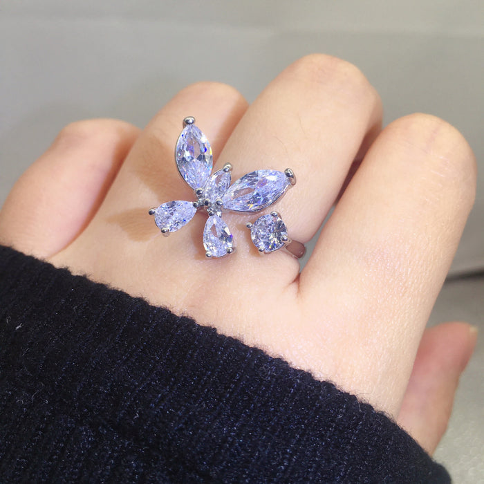 Wholesale 5A Large Zircon Butterfly Ring With Adjustable Opening MOQ≥2 JDC-RS-MYi001