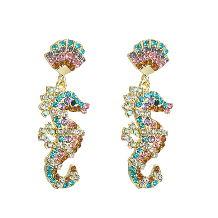 Wholesale Titanium Steel Set Colored Diamond Earrings Seahorse Earrings JDC-ES-hemin032