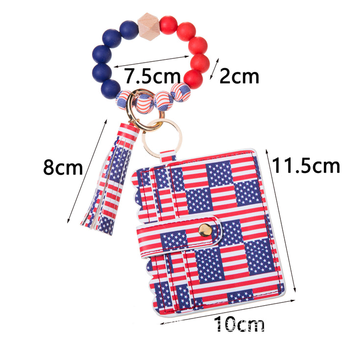 Wholesale 4th of July American Flag Independence Day Silicone Beaded Wristlet Keychain JDC-KC-YLY001