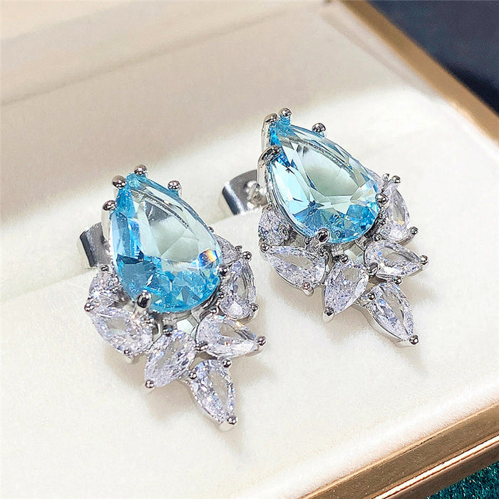 Jewelry WholesaleWholesale Pink Diamond Drop Shaped Zircon Copper Earrings MOQ≥2 JDC-ES-CaoS032 Earrings 曹适 %variant_option1% %variant_option2% %variant_option3%  Factory Price JoyasDeChina Joyas De China