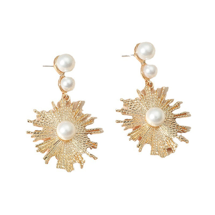 Jewelry WholesaleWholesale floral long pearl sunflower earrings JDC-ES-KaiQ022 Earrings 凯庆 %variant_option1% %variant_option2% %variant_option3%  Factory Price JoyasDeChina Joyas De China