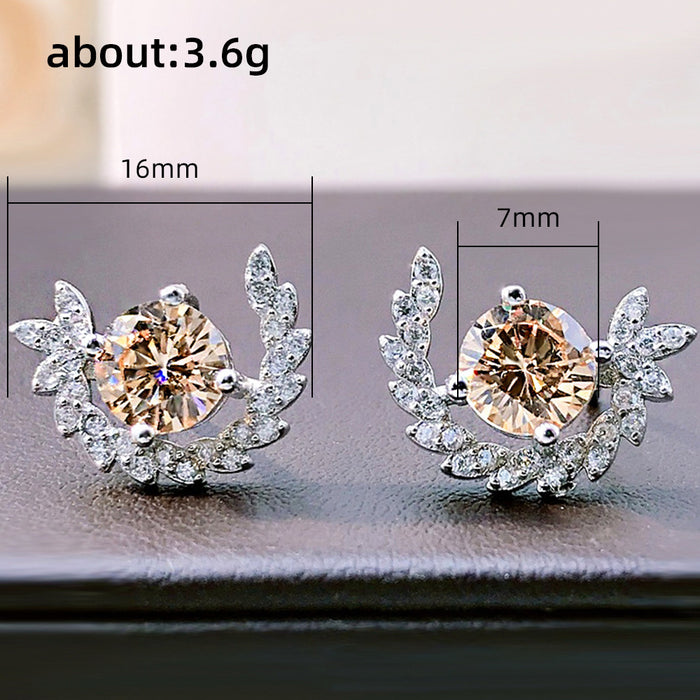 Wholesale Earrings Copper Full Inlaid Zircon Wheat Ear Stud Earrings MOQ≥2 JDC-ES-PREMCAOS011