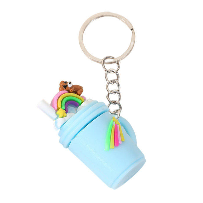 Wholesale Pink Milk Tea Cup Keychain Rainbow Simulation MOQ≥2 JDC-KC-WenJ003