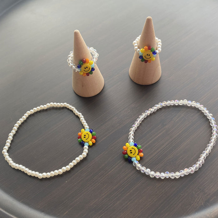 Jewelry WholesaleWholesale smiley face stretch colorful sunflower crystal pearl rice bead ring bracelet JDC-BT-LiX005 Bracelet 利兴 %variant_option1% %variant_option2% %variant_option3%  Factory Price JoyasDeChina Joyas De China