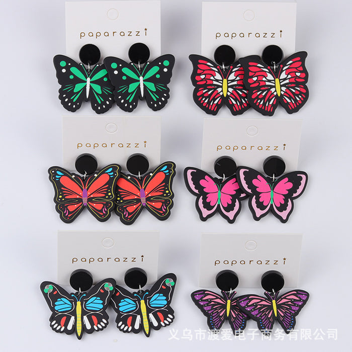 Wholesale Contrast Embossed Colorful Butterfly Print Earrings MOQ≥2 JDC-ES-DUAI029