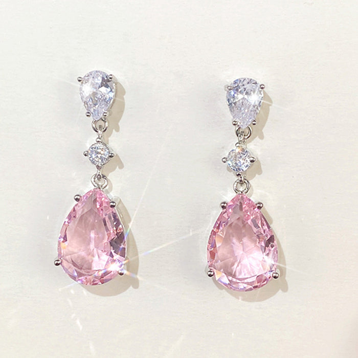 Wholesale Earrings Copper Zircon Pink Drop Shape MOQ≥2 JDC-PREMCAOS-ES-005