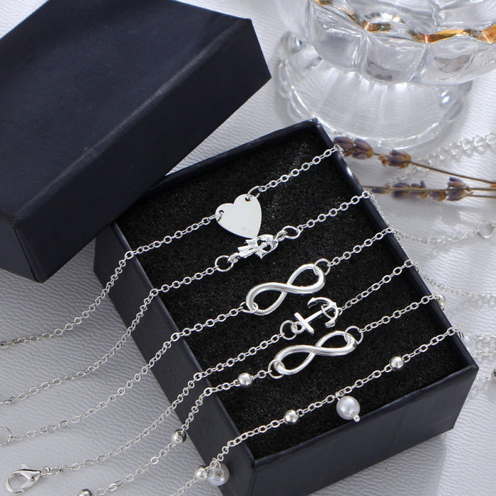 Wholesale Set Combination Pearl Love Various Anklets 5 Piece Sets MOQ≥2 JDC-AS-RuiP002