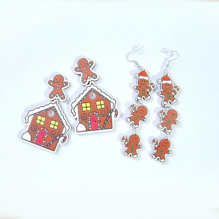 Wholesale Earring Wooden Christmas Candy House JDC-ES-Xuep067