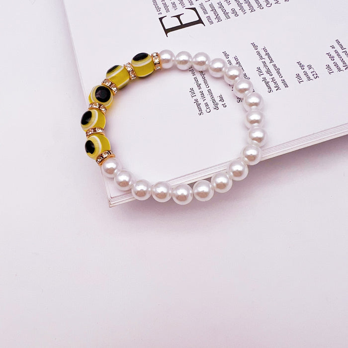 Wholesale Retro Devil Eyes Blue Eyes Girlfriends Pearl Bracelet MOQ≥2 JDC-BT- QingH001