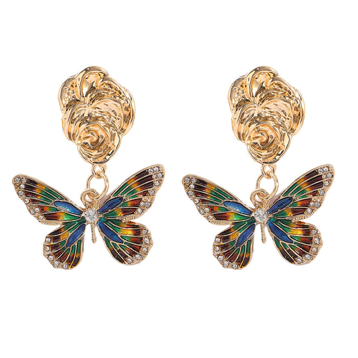 Wholesale Earrings Alloy Rhinestones Color Block Butterfly JDC-ES-JUYAO015