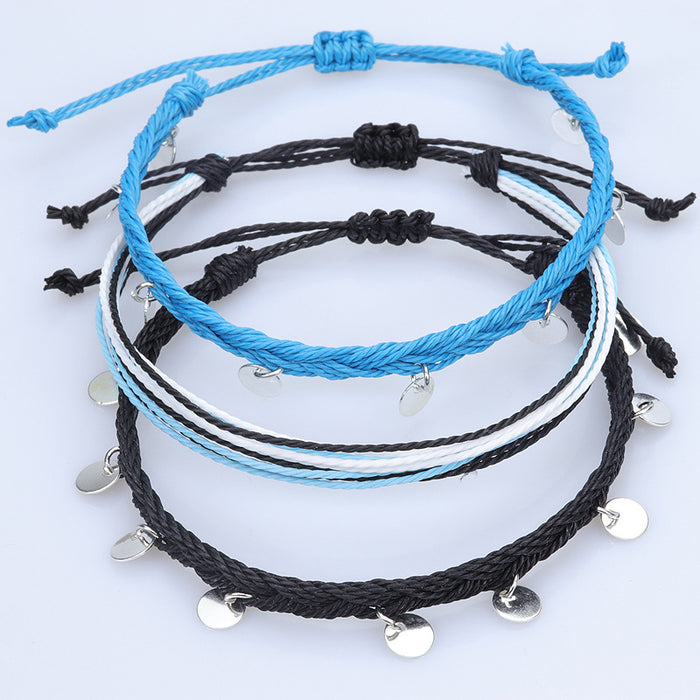 Jewelry WholesaleWholesale bohemian wind wax thread woven waterproof sequin anklet JDC-AS-Yiye002 Anklets 益烨 %variant_option1% %variant_option2% %variant_option3%  Factory Price JoyasDeChina Joyas De China