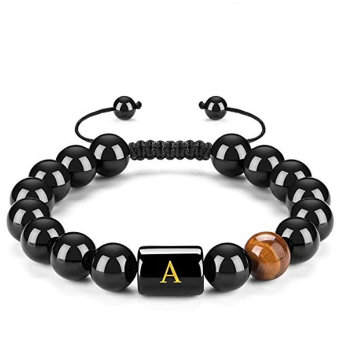 Wholesale Natural Black Onyx Stone Bracelet Men's 26 Letters Purely Handmade JDC-BT-YinY011