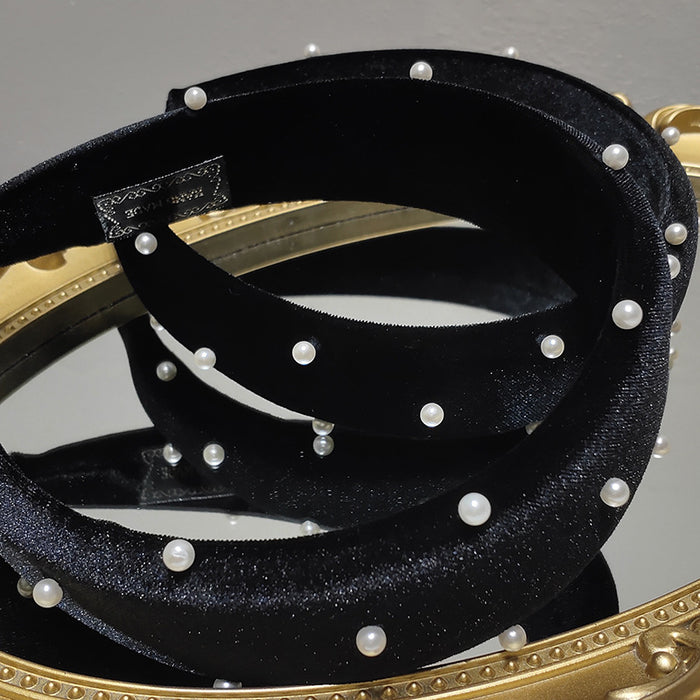 Wholesale Headband Black Velvet Pearl Face Small JDC-HD-TOC014