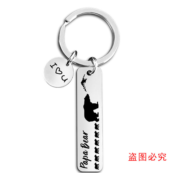 Wholesale metal keychain pendant bear father's day holiday gift metal keychain lettering MOQ≥2  JDC-KC-GangGu042