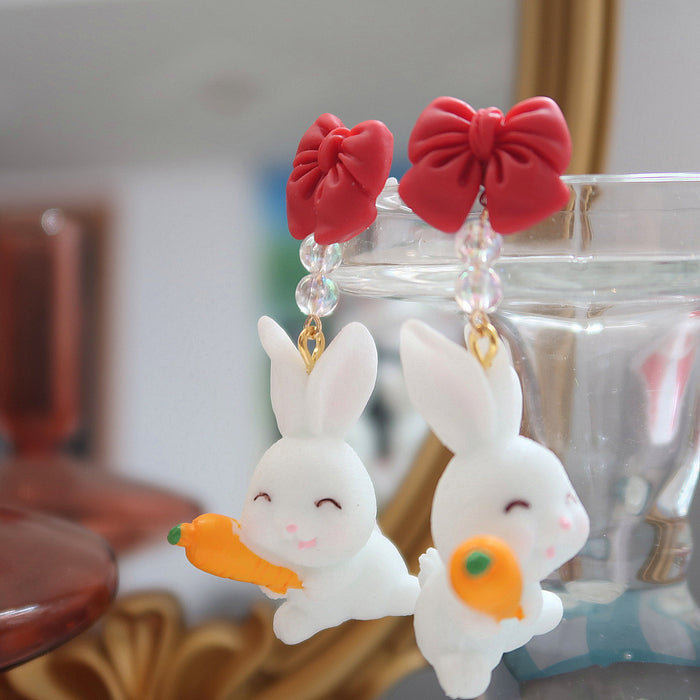 Wholesale 925 Silver Needle Cute Eating Radish Rabbit Resin Earrings JDC-ES-XNWE007