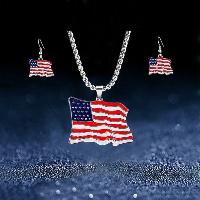 Wholesale 4th of July Alloy Set Jewelry Independence Day Flag Necklace JDC-NE-XunO036