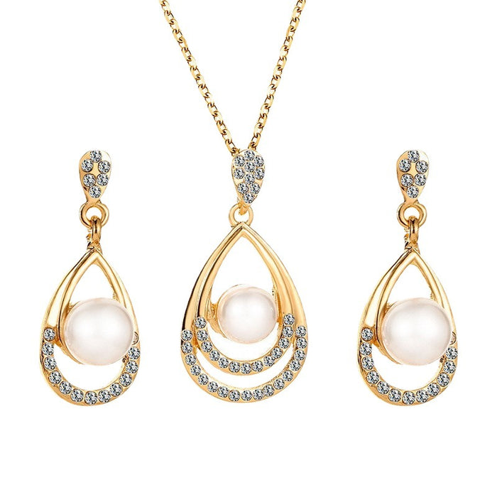 Wholesale Earrings Alloy Pearl Drop Necklace Set JDC-ES-A558