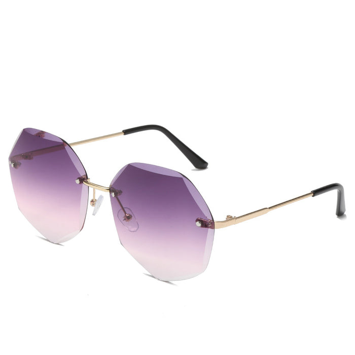 Wholesale Gradient Metallic Color Marine Frameless Cut Edge Polygonal Sunglasses JDC-SG-BoL008