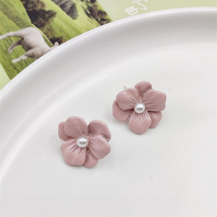 Jewelry WholesaleWholesale silver needle color lacquer alloy pearl flower earrings JDC-ES-FX017 Earrings 繁瑆 %variant_option1% %variant_option2% %variant_option3%  Factory Price JoyasDeChina Joyas De China