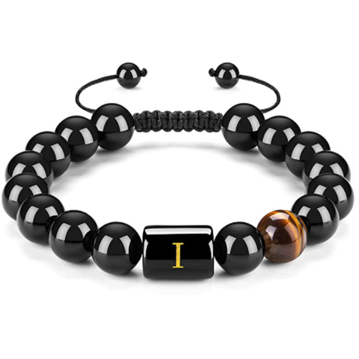 Wholesale Natural Black Onyx Stone Bracelet Men's 26 Letters Purely Handmade JDC-BT-YinY018