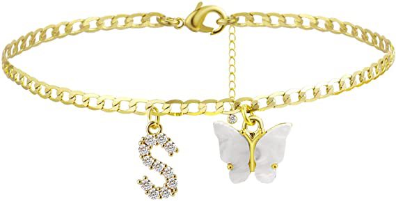 Wholesale Anklet Letter Butterfly 14K Gold Plated MOQ≥2 JDC-AS-JinM008