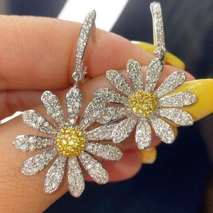 Wholesale sunflower full diamond copper temperament earrings JDC-ES-Chenrui018