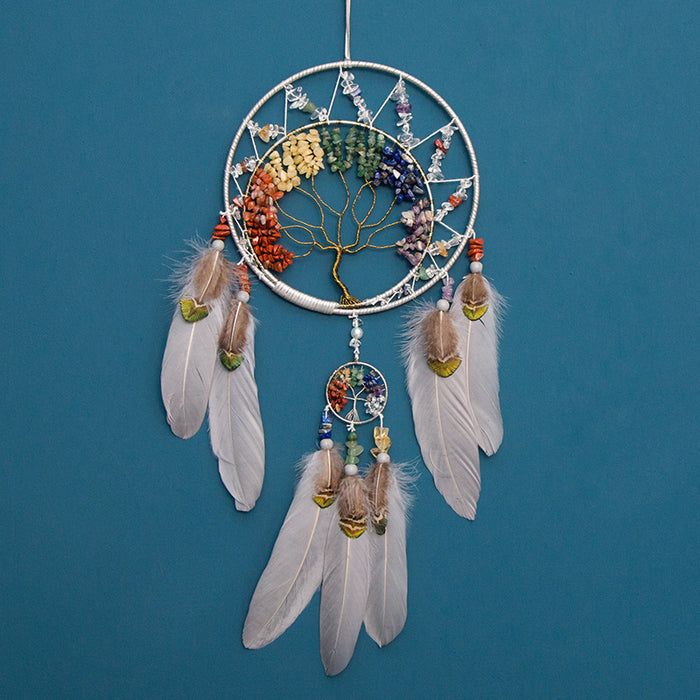 Wholesale Crystal Stone Life Tree Iron Ring Feather Dreamcatcher MOQ≥2 JDC-DC-MYing004