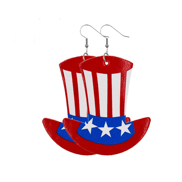 Wholesale 4th of July Independence Day Leather Earrings Flag Double Sided Printed Leather JDC-ES-Chengy021