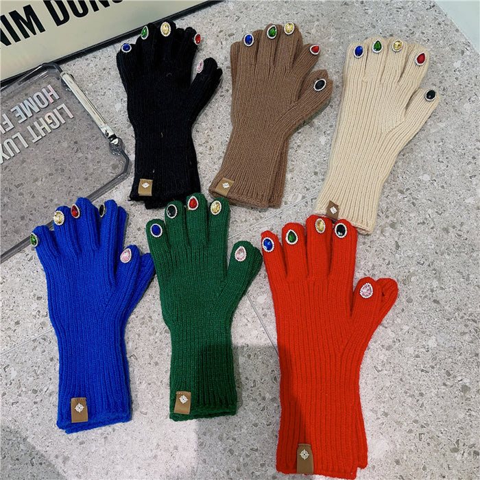 Wholesale Gloves Acrylic Rhinestone Split Finger Cute Knitted Warm JDC-GS-HuiT004