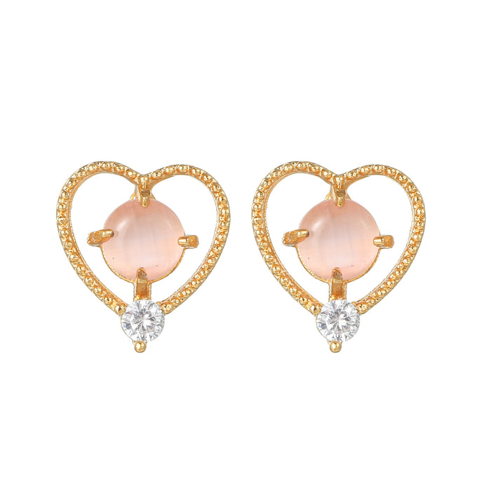 Wholesale Earrings Brass Pink Zircon Heart Earrings MOQ≥2 JDC-ES-WB002